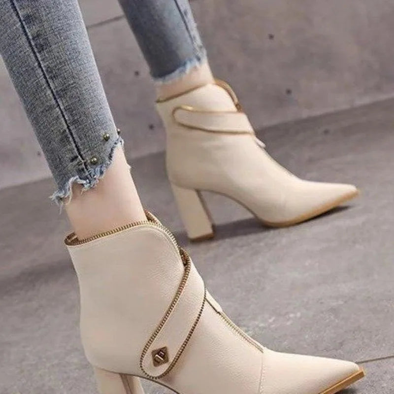Front Zipper Metal Buckle Strap Short Tube Women's Boots