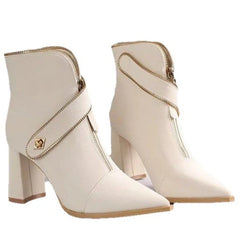 Front Zipper Metal Buckle Strap Short Tube Women's Boots