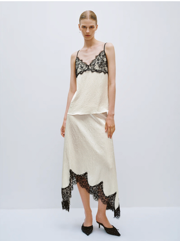 Lace Trimmed Satin Wrap Skirt