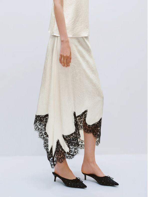 Lace Trimmed Satin Wrap Skirt