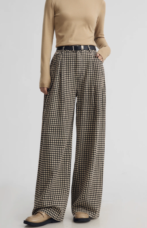 High--Waisted Checkered  Wide Leg Pants