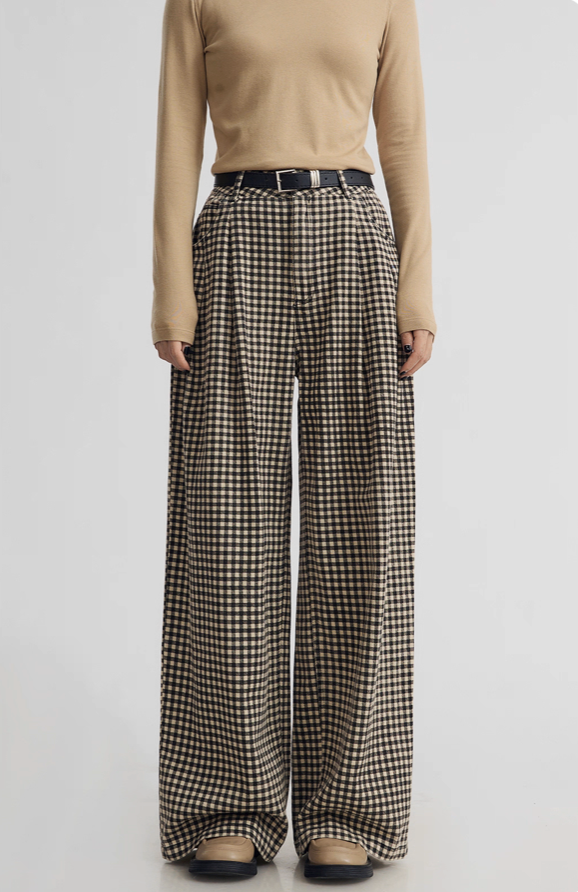 High--Waisted Checkered  Wide Leg Pants