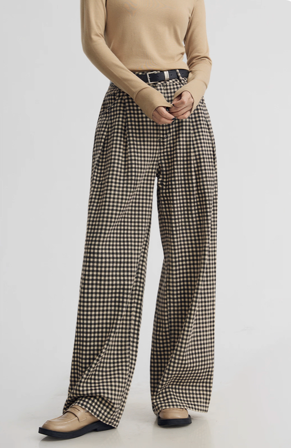 High--Waisted Checkered  Wide Leg Pants