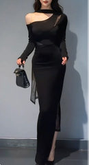 Mesh Paneled Cold-Shoulder Bodysuit