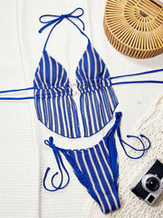 Striped Tankini Halter Bikini Two-pieces Bikini Set