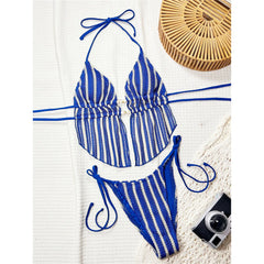Striped Tankini Halter Bikini Two-pieces Bikini Set