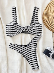 Striped Wrinkled High Cut Bikini Two-pieces Bikini Set