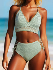 Holiday Fashion Black Printed Halter Bikini Set Two Piece Panties Swimsuit