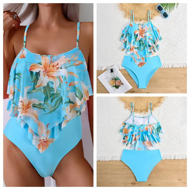 Ruffle Bikini Set Adjustable Two-Tiered Swimwear Double Layer Boho Bikini Bathing