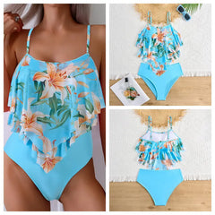 Ruffle Bikini Set Adjustable Two-Tiered Swimwear Double Layer Boho Bikini Bathing