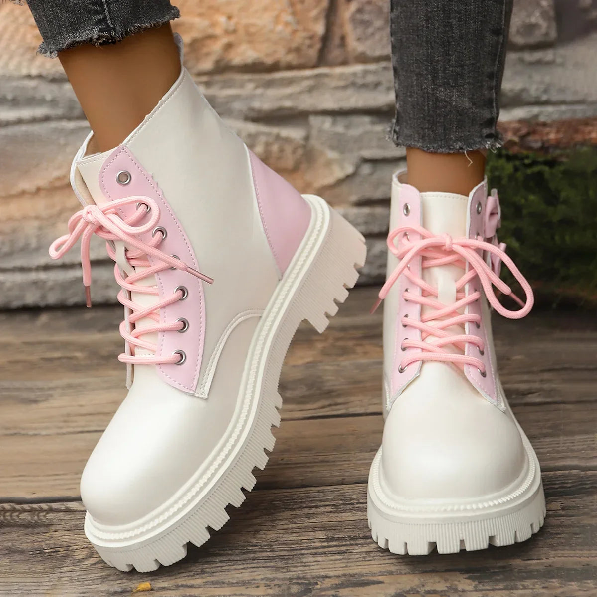 Sweet Pink Bowknot Mix Color Ankle Boots