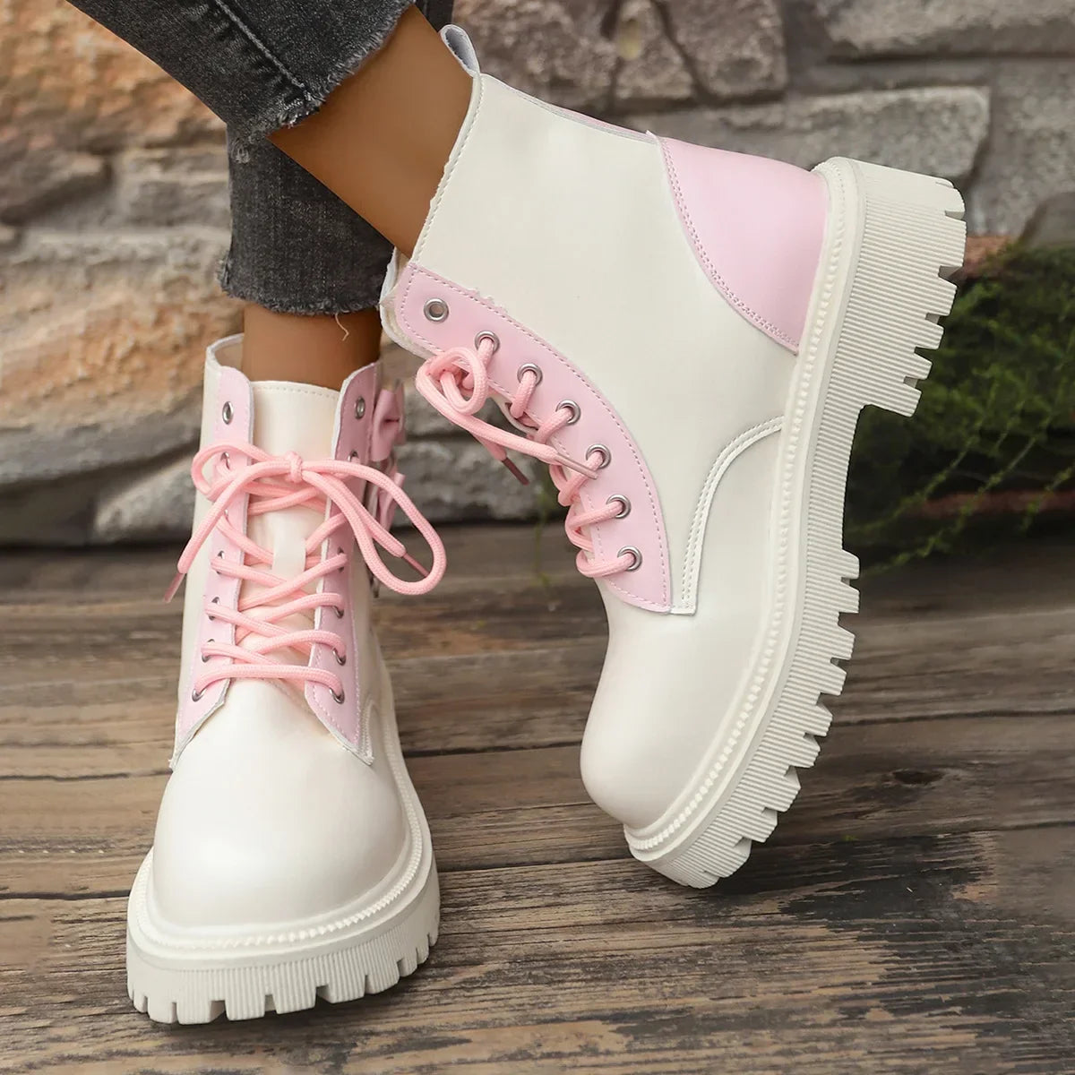 Sweet Pink Bowknot Mix Color Ankle Boots