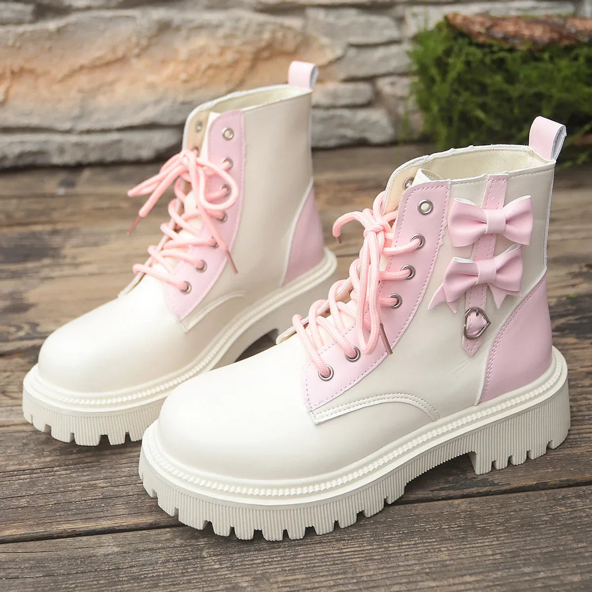 Sweet Pink Bowknot Mix Color Ankle Boots