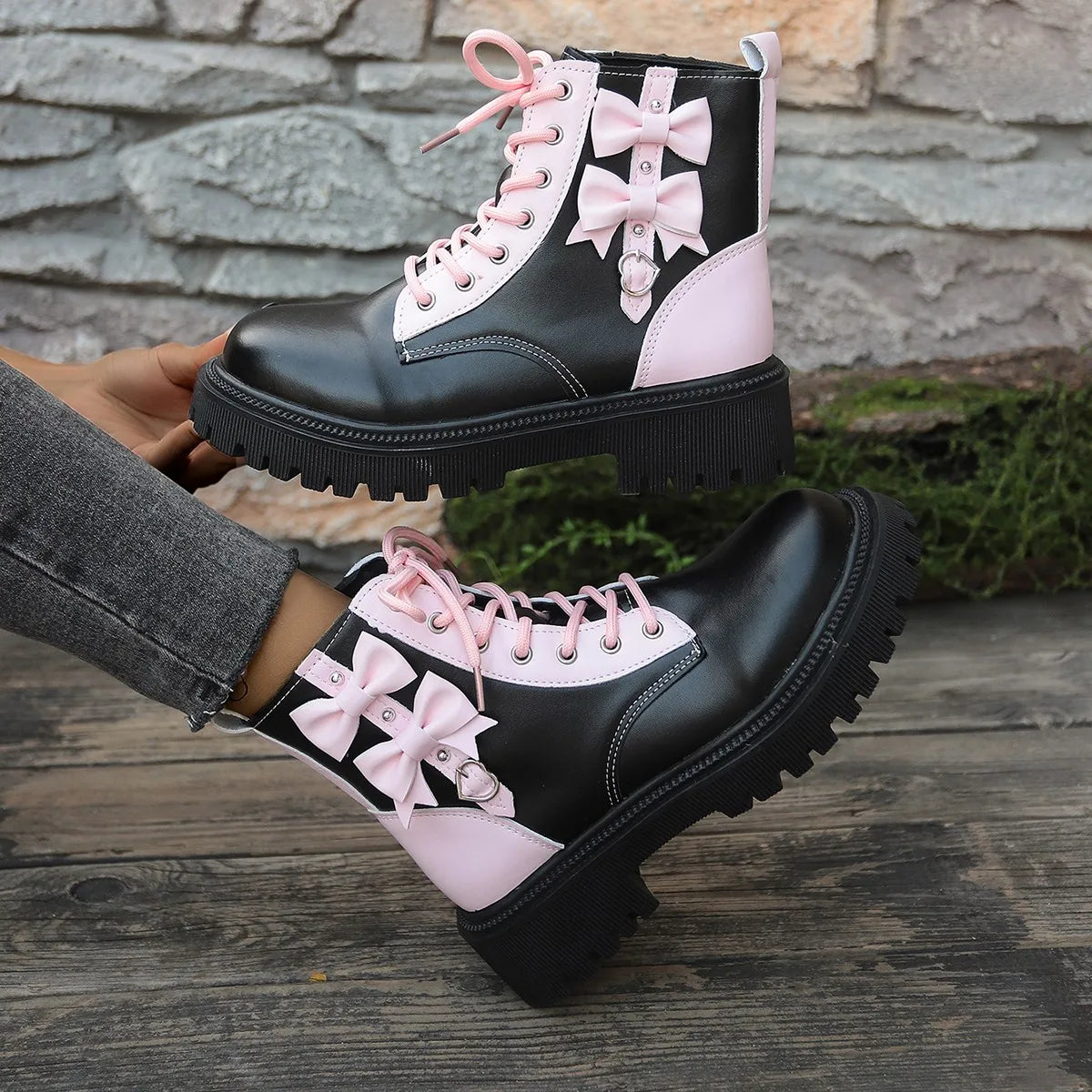 Sweet Pink Bowknot Mix Color Ankle Boots