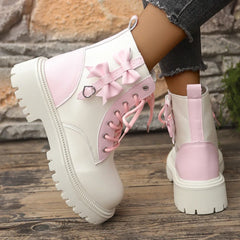 Sweet Pink Bowknot Mix Color Ankle Boots