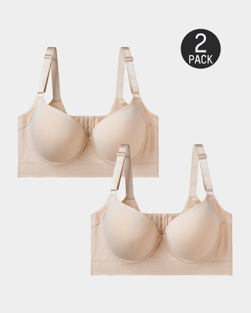 2-Pack Extra Firm High Compression Full Cup Push Up Bra - Tan
