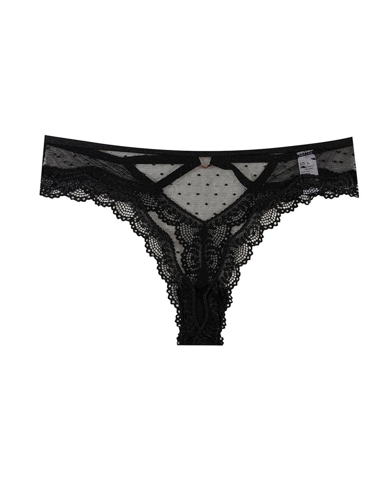 Polka Dot Lace Cutout See-through Thong