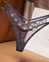 Embroidered Sheer Mesh Thong