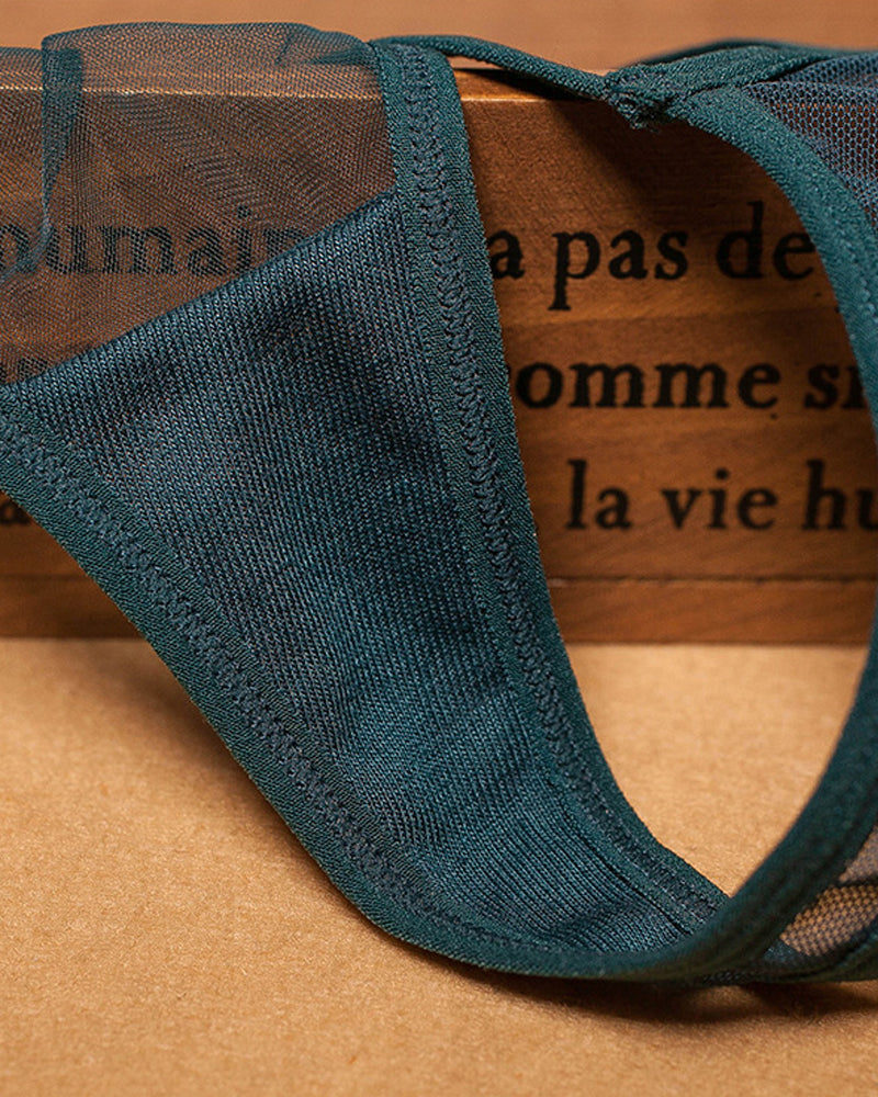 Embroidered Sheer Mesh Thong