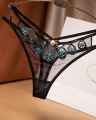 Embroidered Sheer Mesh Thong