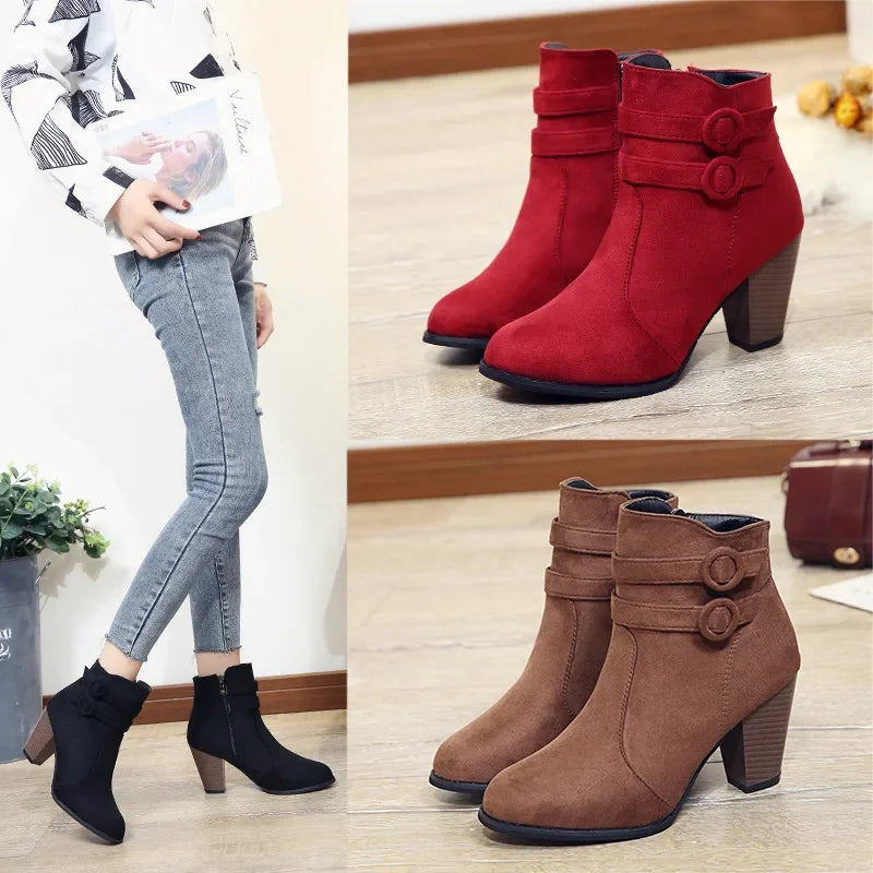 Thick High Heels Ankle Boots