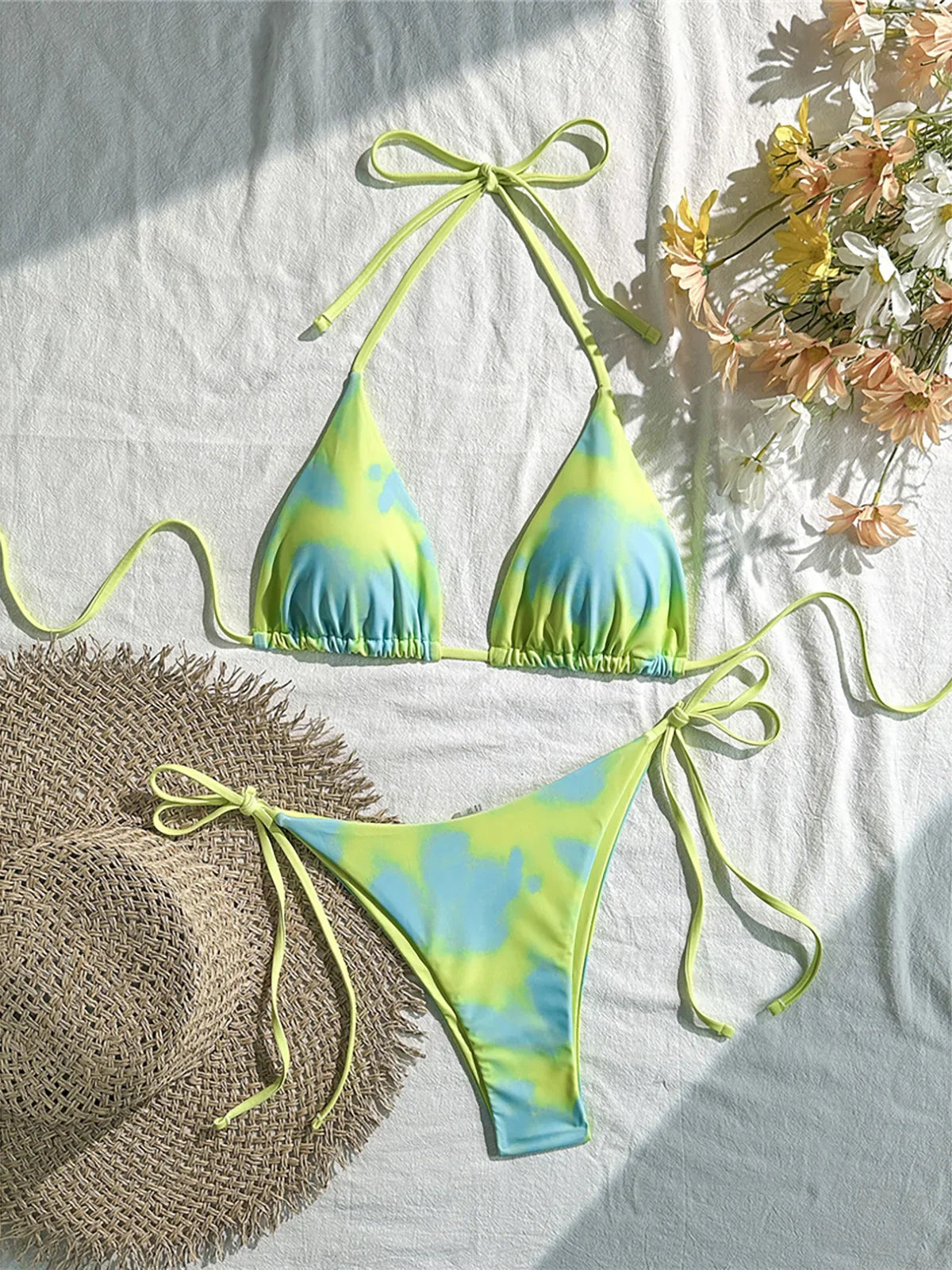Tie Dye Halter Bikini Two-pieces Bikini Set Strappy