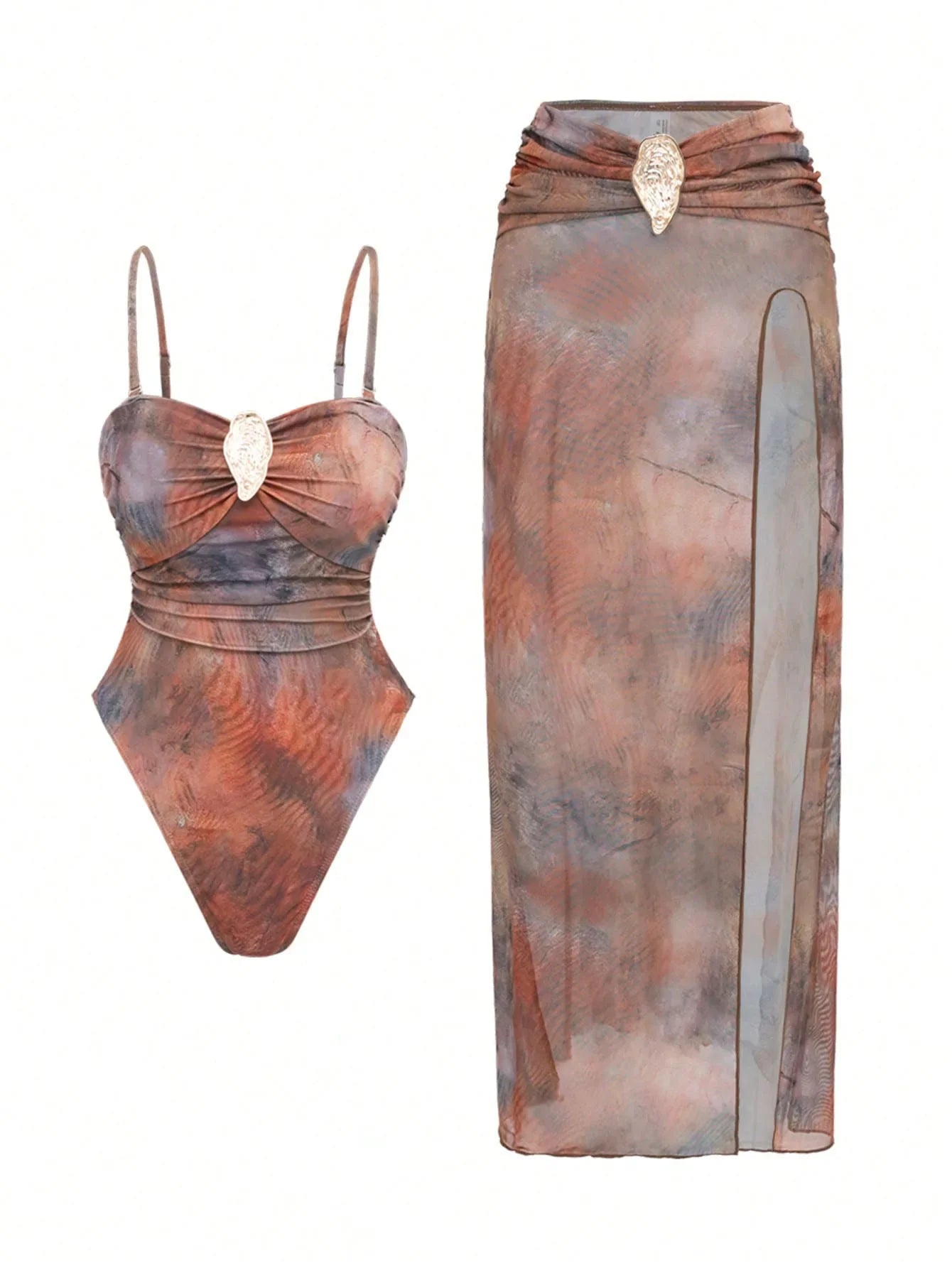 Two-Piece Swimsuit Designer Dresskini Set Luxury Resort Wear Collection One Piece See Through Split