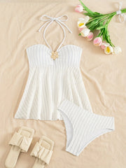 Two Piece Swimsuit & Swim Dress for Modested Bottom Solid Colorwear Halter White Two Piece Panties Swimwears