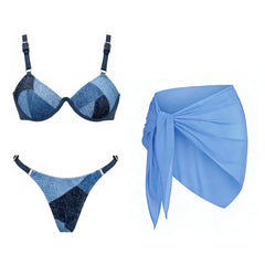 Underwire Bikini with Swimwear Bikini Set High Leg 3 Pcs Bathing Suitwear Halter Biquini