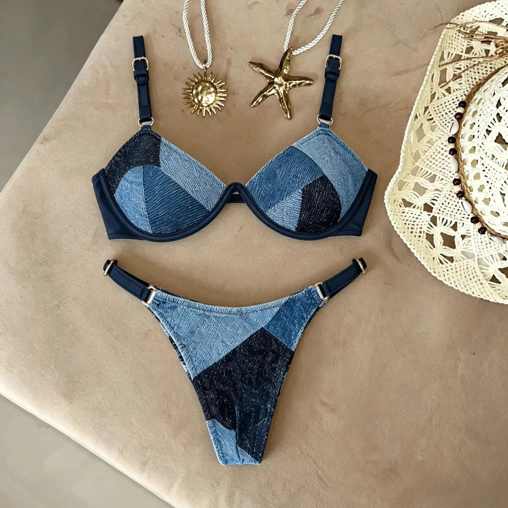 Underwire Bikini with Swimwear Bikini Set High Leg 3 Pcs Bathing Suitwear Halter Biquini