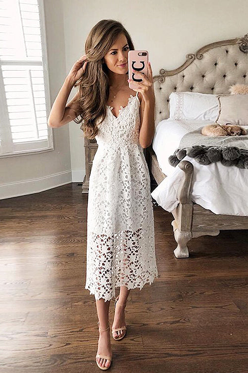 Lace Hollow-out Midi Dress