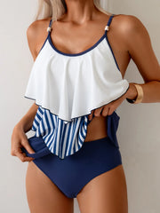 Vintage High-Waisted Tankini Set Conservative Triangle Brief Swimwear Modest Tummy Control Set