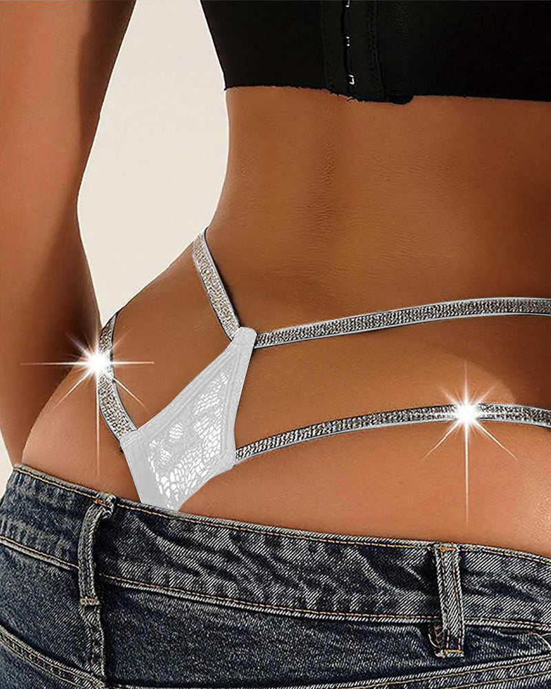 Lace Openwork Shiny Belt Low-rise Thong