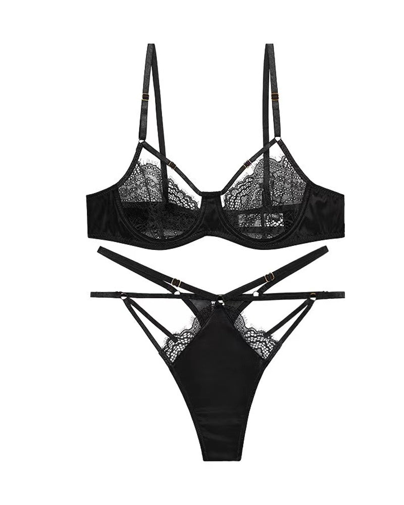 Lace French Patchwork See-through Lingerie Set