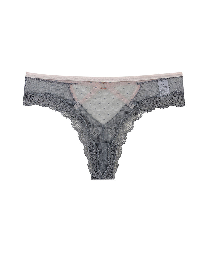 Polka Dot Lace Cutout See-through Thong
