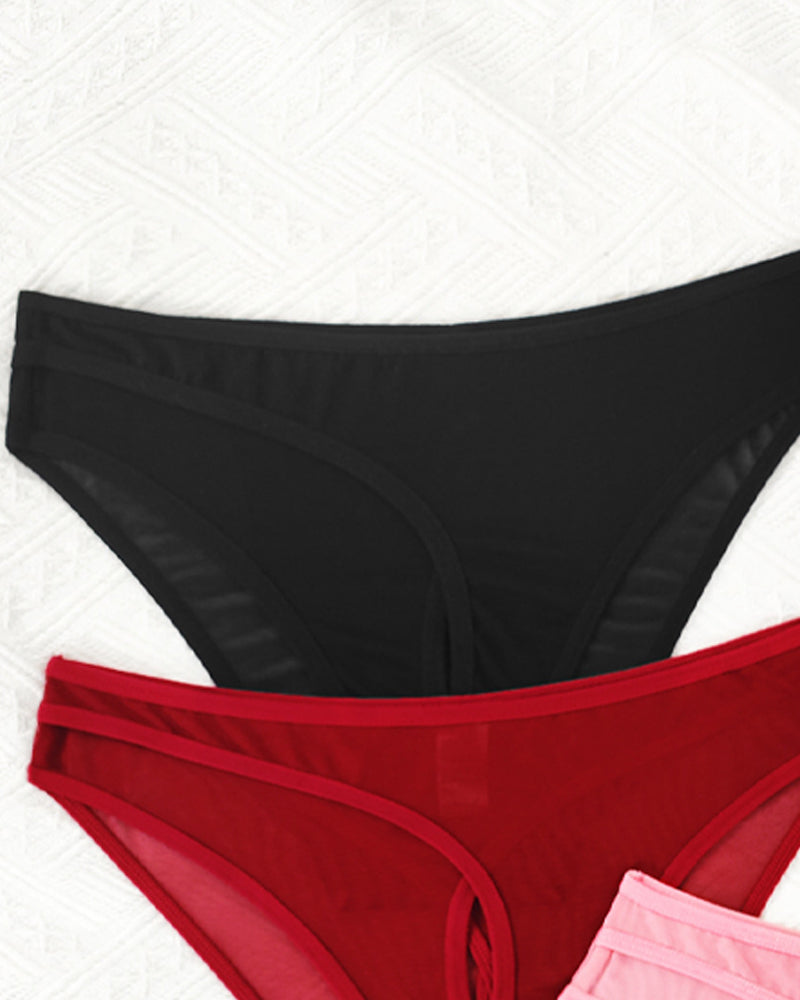 Solid Color See-through Mesh Hollow-out Comfortable Panties