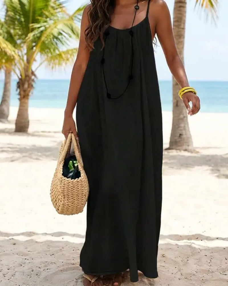 Women's Casual Sleeveless Solid Color Backless Spaghetti Strap Dress