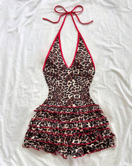 Women's Retro Leopard Print V-Neck Backless One-piece Swimsuit