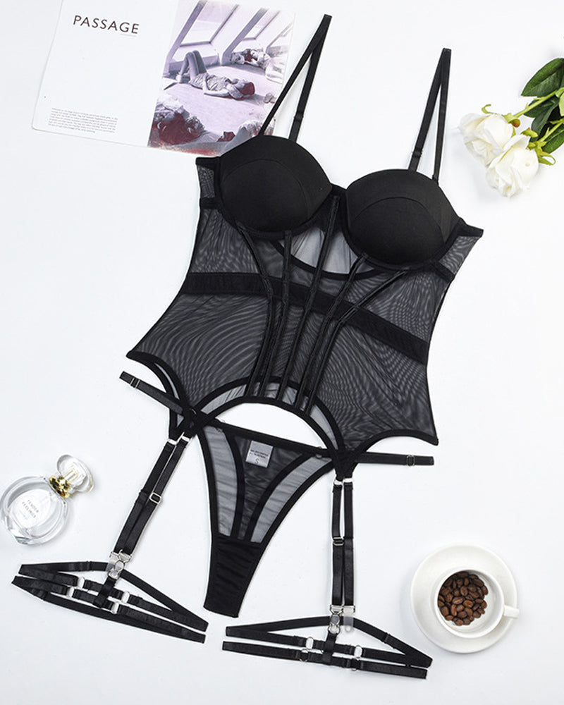 Mesh Breathable Underwire Gathered Lingerie Set