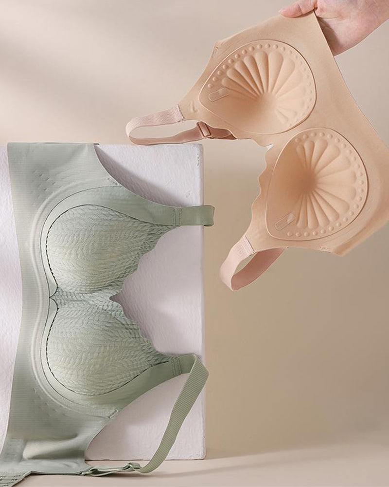 Casual Seamless Wavy Edge Wide Shoulder Straps Underwire Push-up Breathable Bra