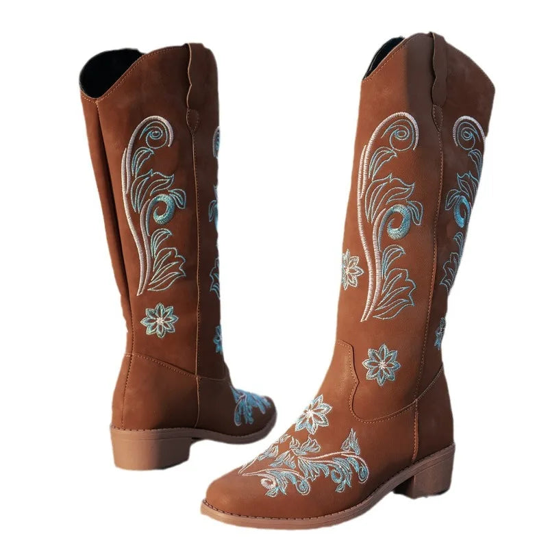 White Cowboy Embroidery Boots