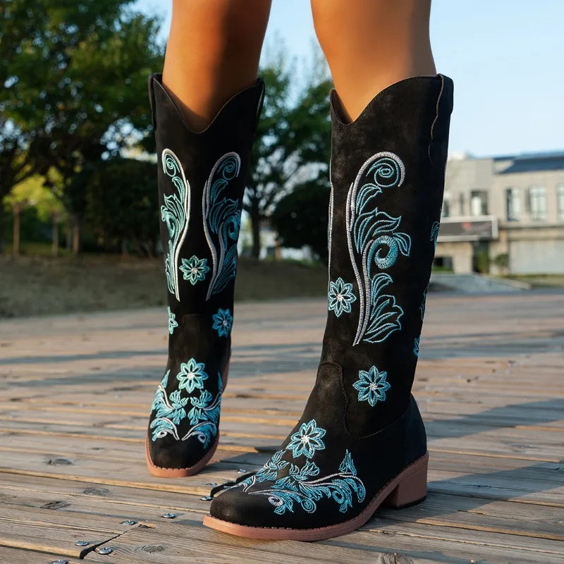 White Cowboy Embroidery Boots