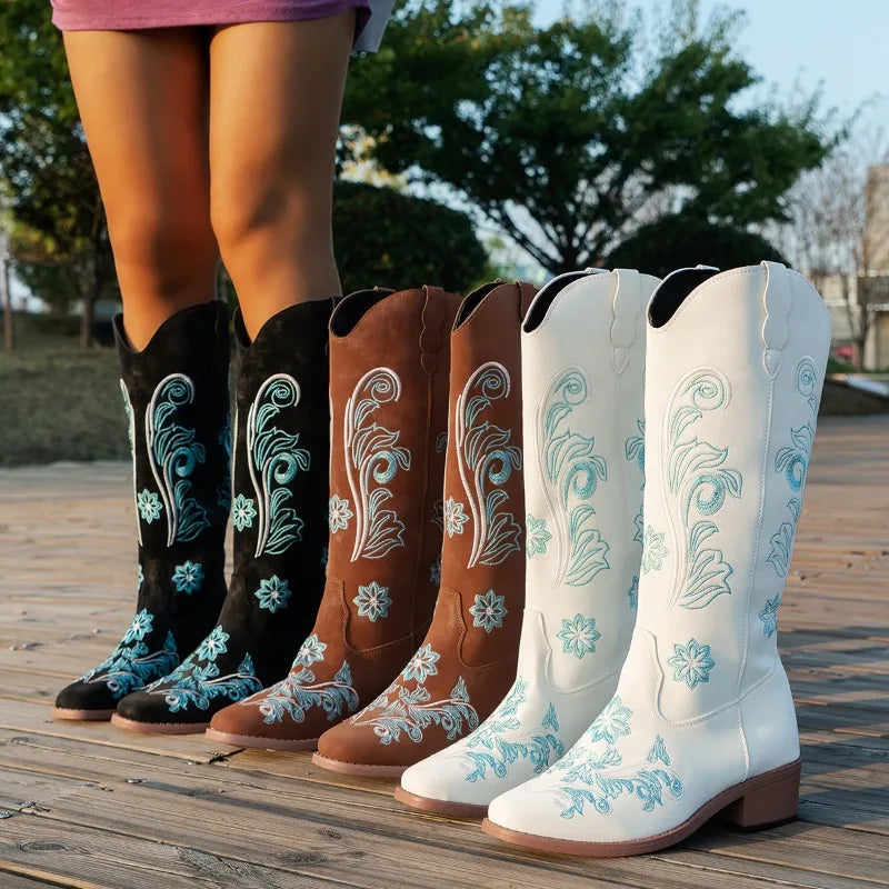 White Cowboy Embroidery Boots