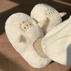 Winter Couple Cotton Slipper Cartoon Plush Warm Fluffy Faux Fur Cute Slipper
