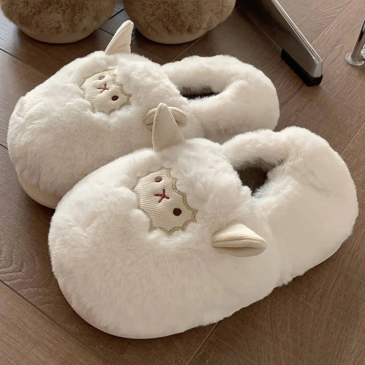 Winter Couple Cotton Slipper Cartoon Plush Warm Fluffy Faux Fur Cute Slipper