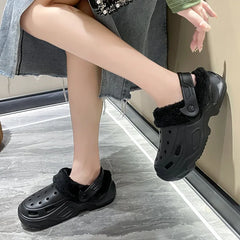 Winter Couple Plush Slippers Thick High Heels Soft-soled Beach Garden Cotton Shoes