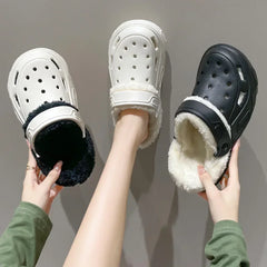 Winter Couple Plush Slippers Thick High Heels Soft-soled Beach Garden Cotton Shoes