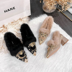 Winter Fox Winter Rhinestone Rabbit Fur Short Boots