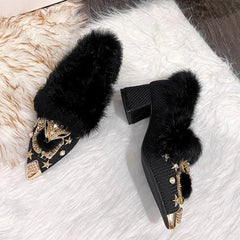 Winter Fox Winter Rhinestone Rabbit Fur Short Boots