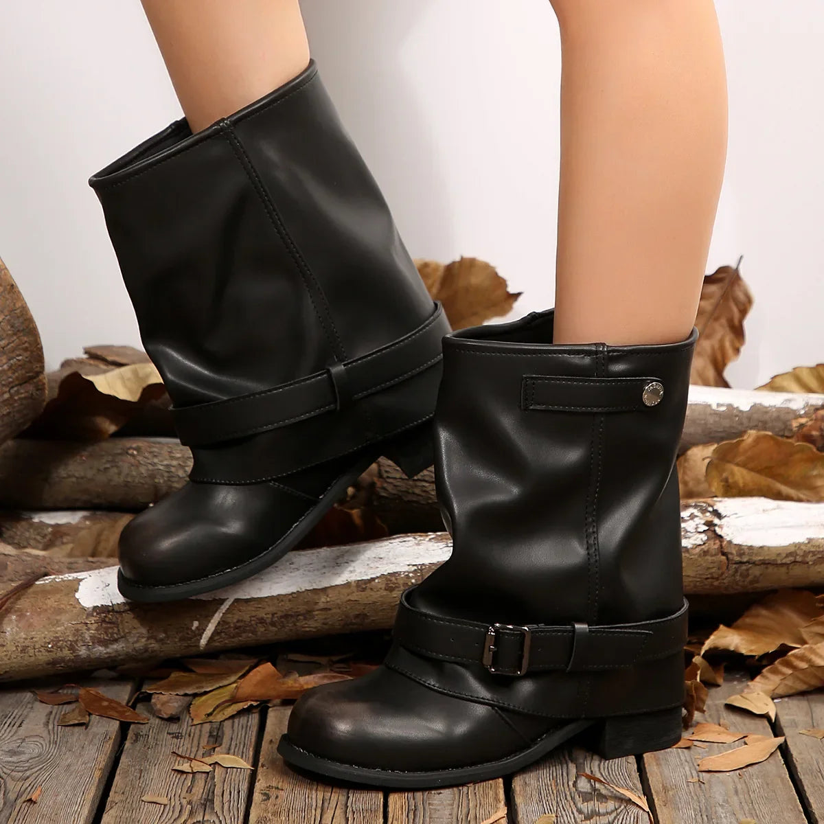 Winter Belt Buckle Retro Leg Boots